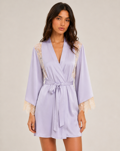 Lace Grace Satin Robe - Luxurious Satin & Lace Loungewear | RezaFay - RezaFay